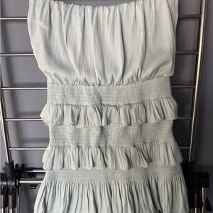 Light Blue Ruffled Strapless Dress